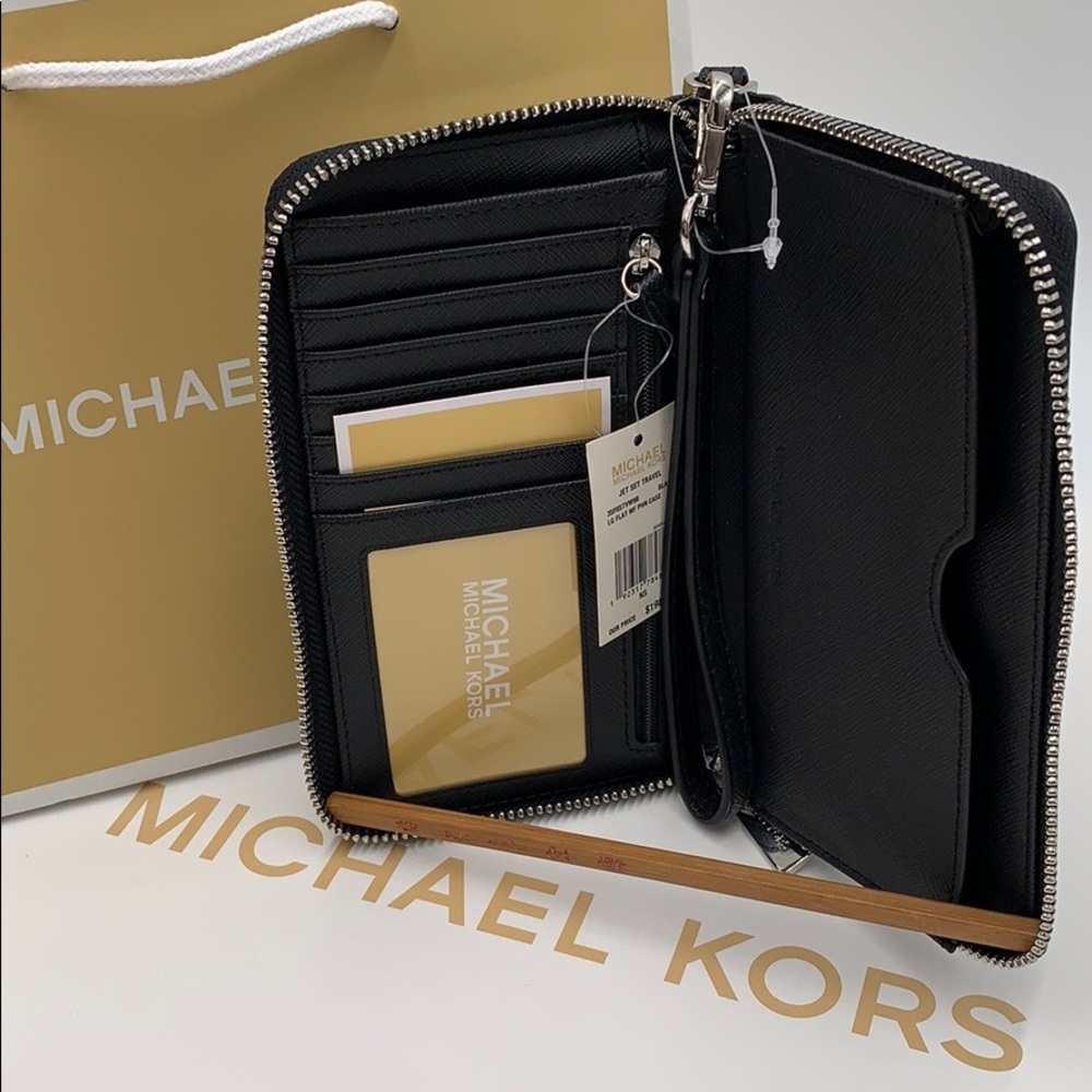 Michael Kors Jet Set Travel Phone Wallet Wristlet Black signature - Picture 7 of 16